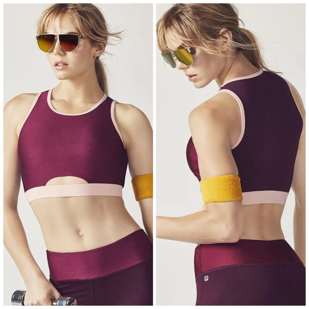 Fabletics Luana Vigneto Sports Bra XS Almond Midi Strappy Back Athletic Yoga NWT
